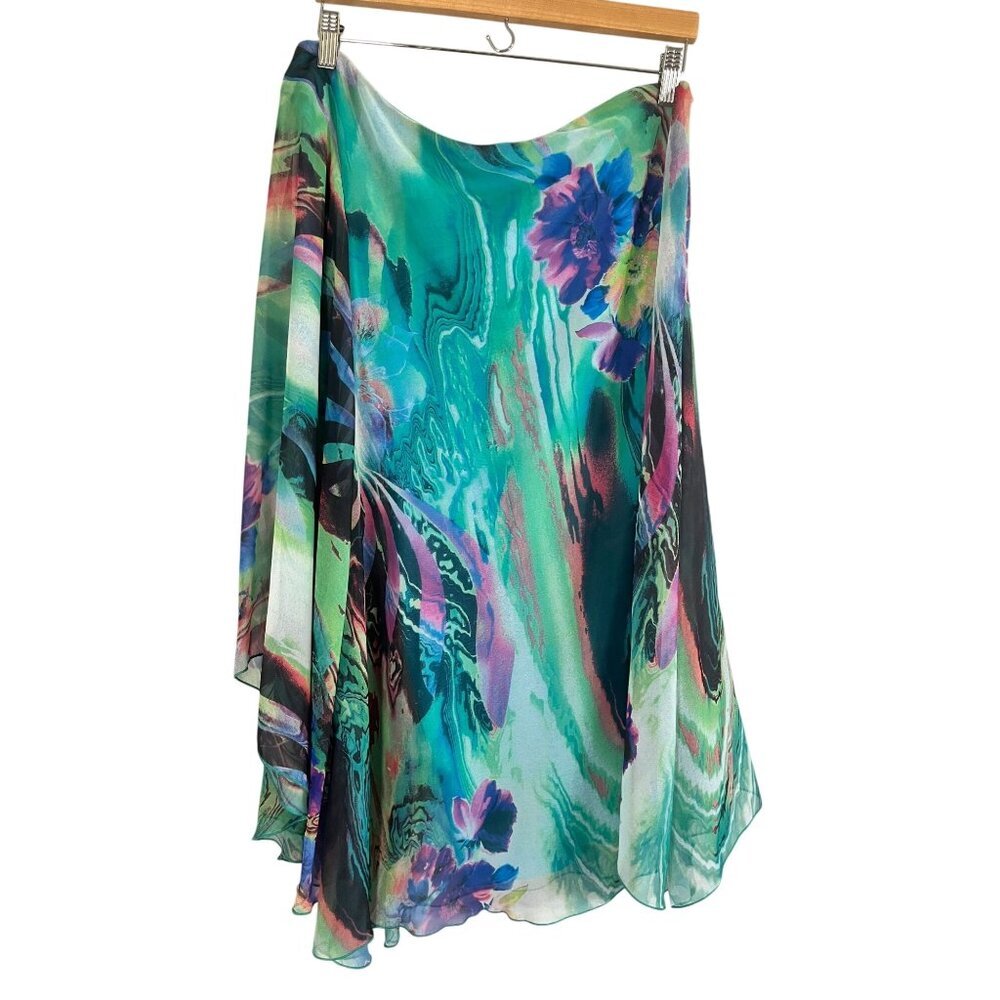 Colorful Sheer Watercolor Top Blue 6 Flowy Mermaid Chic Glam Resort Artsy 80s